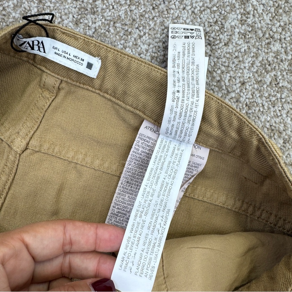 Zara Camel Wide Led Pants Womens size L Pleated - Picture 12 of 14